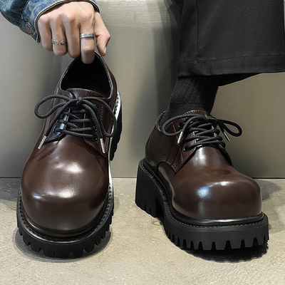 增高10cm大头德比鞋男厚底工装鞋