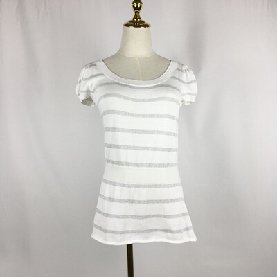正品圆领套头短袖条纹淑女上衣