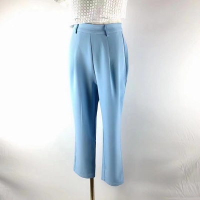 春秋女装雪纺九分裤休闲裤纯色百搭气质纯色阔腿裤62140