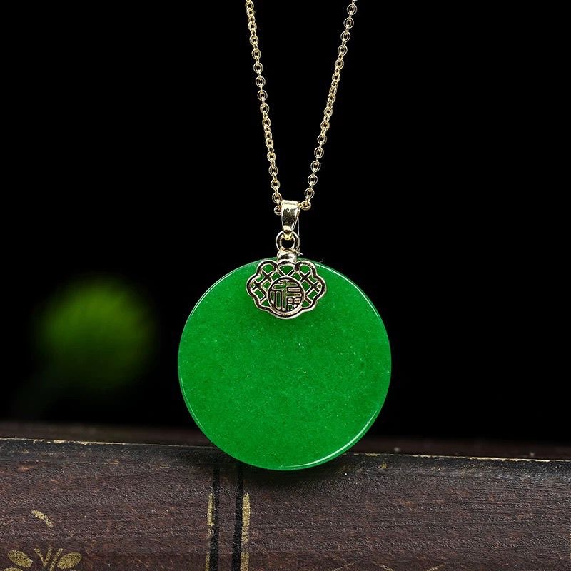 天然缅甸翡翠A货冰种满绿阳绿无事牌吊坠18K金镶嵌平安牌挂件送礼