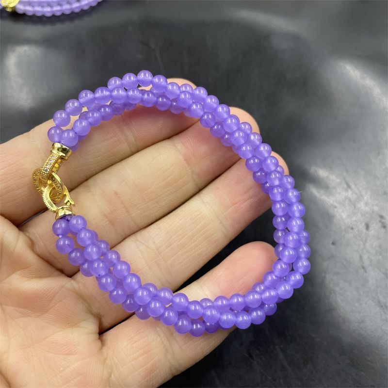 天然冰种紫翡翠紫罗兰4m小米珠扭扭链紫罗兰色项链麻花链翡翠吊坠