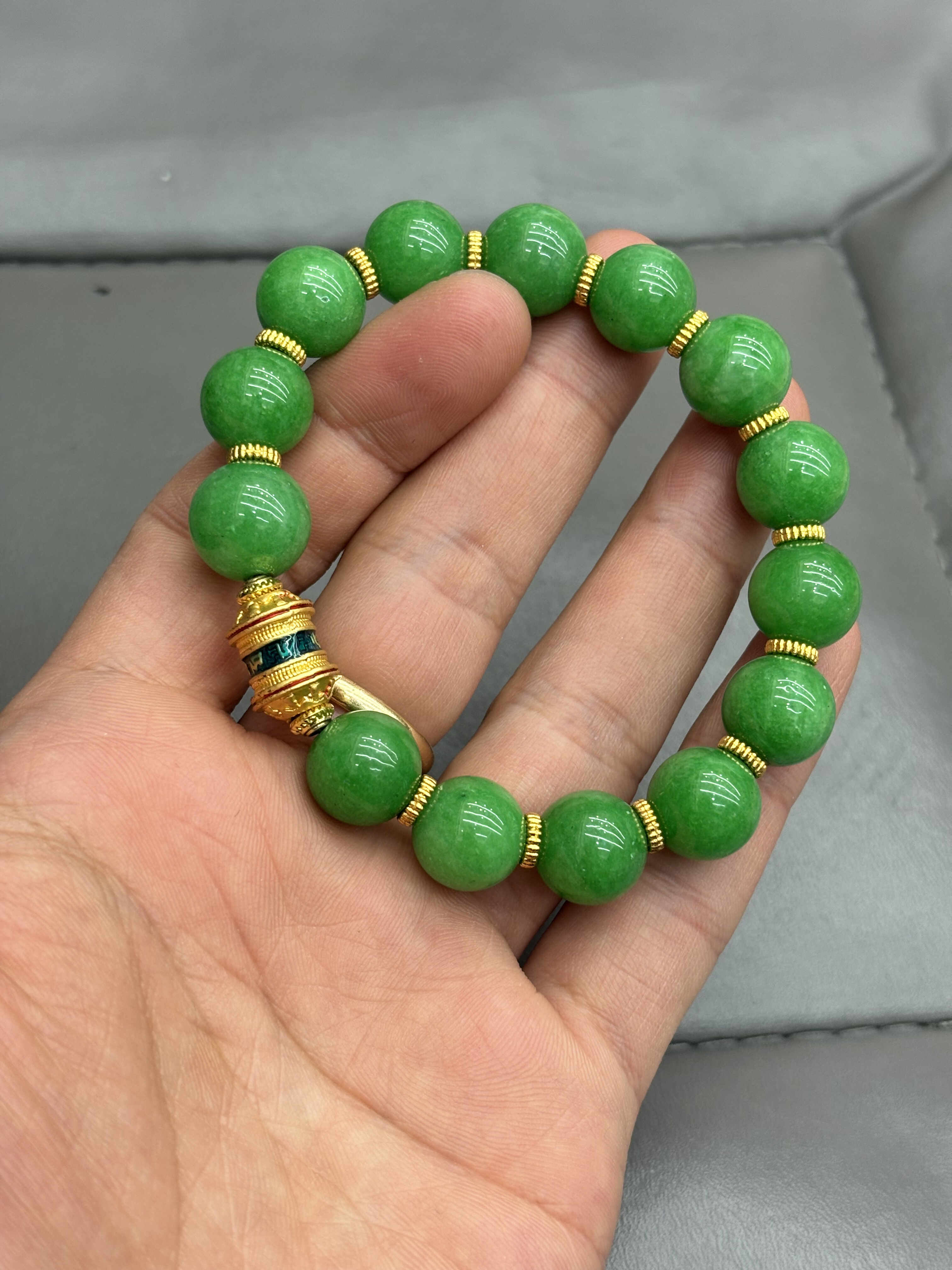 原创天然翡翠A货冰种满绿阳绿圆珠手串手链轻奢玉石珠子珠宝送礼