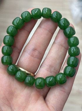 天然和田玉碧玉老型珠手串菠菜绿玉石手链男女玉石手串时尚休闲风