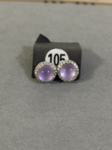 正品天然缅甸翡翠紫罗兰耳钉女款银镶嵌大蛋面简约耳钉耳饰紫翡