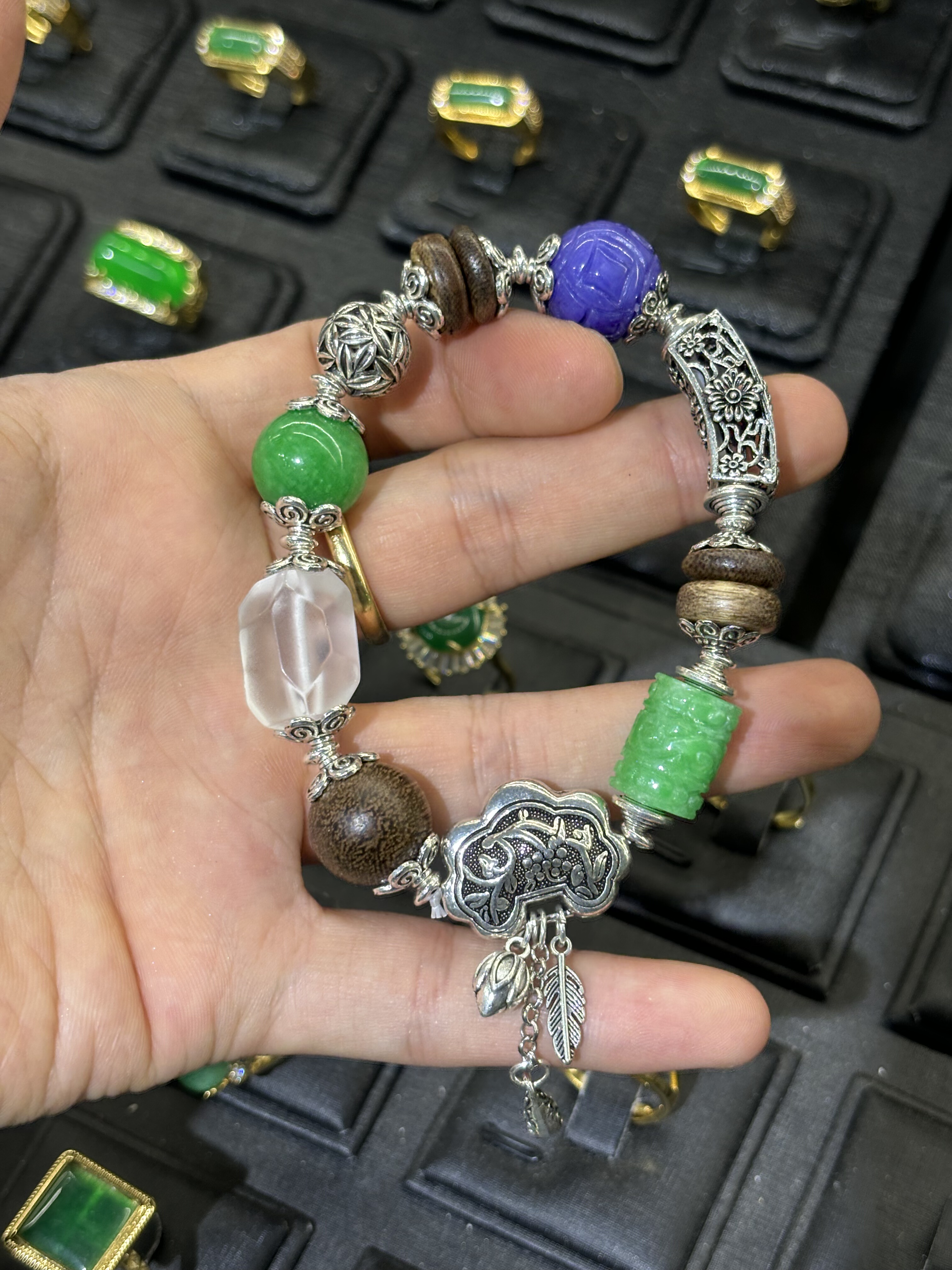 原创设计翡翠diy天然缅甸a货冰种阳绿翡翠手链女款玉石手串国风款