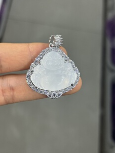 老坑a货高冰种佛公翡翠吊坠天然缅甸白冰弥勒佛玉石项链轻奢时尚