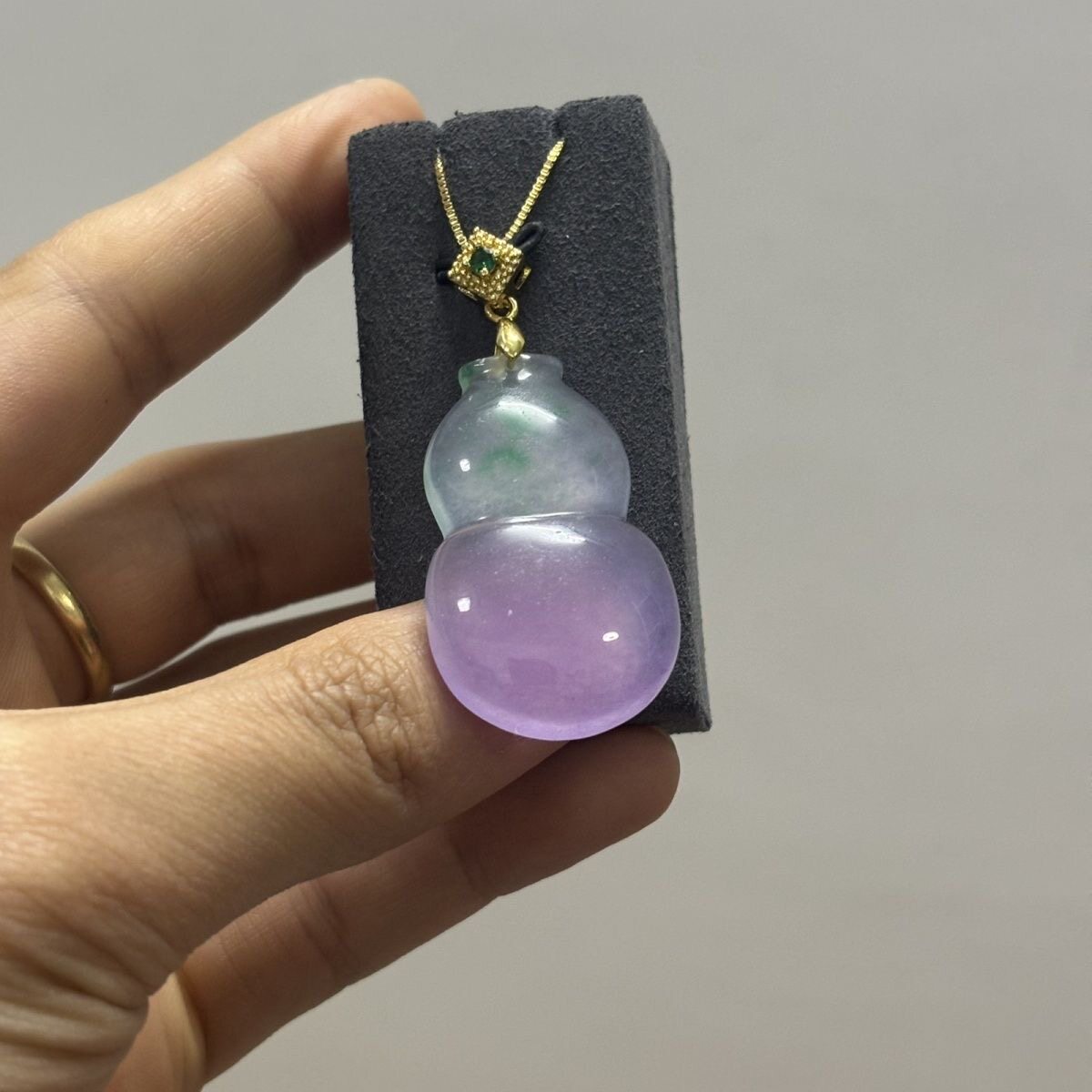 天然缅甸a货翡翠冰种春彩紫葫芦吊坠玉石福禄寓意好挂件珠宝送礼