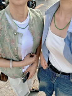 卡3-8翡翠项链阳绿辣绿帝王绿高冰种小米珠天然A货手链项链两用款