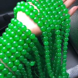 天然清代老玉翡翠玉108颗项链缅甸辣绿阳绿祖母绿玻璃种项链收藏