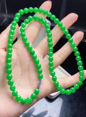 天然缅甸a货翡翠冰糯种阳绿小米珠锁骨项链老坑辣绿圆珠玉石挂坠