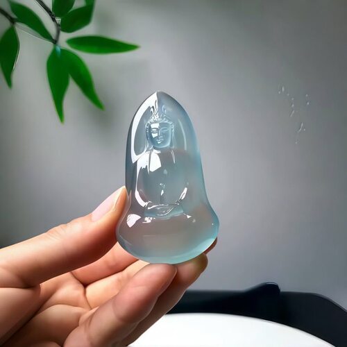 高冰蓝水观音吊坠天然缅甸翡翠观世菩萨冰种素衣观音项链挂件男女