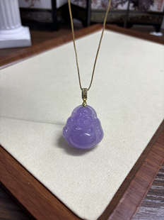 天然翡翠A货18k金镶嵌紫翡佛公吊坠女款玉佛玉坠轻奢时尚简约百搭