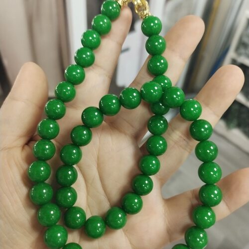 天然翡翠A货帝王绿满绿阳绿圆珠子项链玉石项链挂件毛衣链珠宝