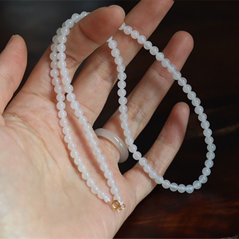 天然缅甸A翡翠玉石项链冰种透亮白冰小米珠多圈珠链手串正品翡翠