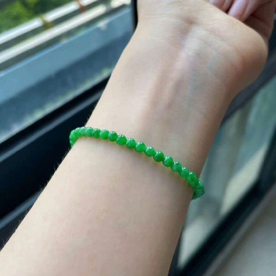 天然缅甸翡翠冰糯种阳绿手链小米珠4m手串正品天然满绿圆珠子手串
