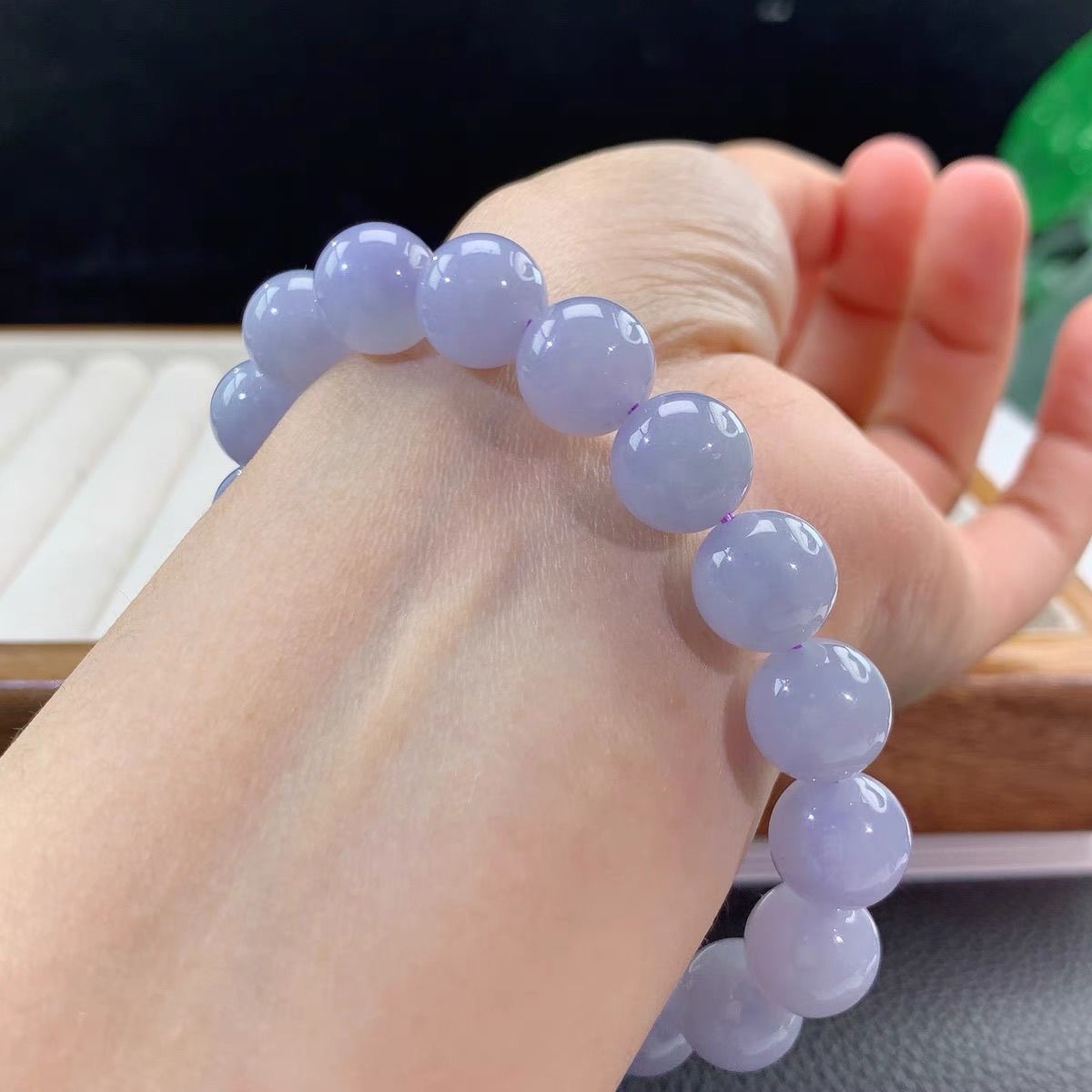 高端天然缅甸a货翡翠冰糯种满紫罗兰手链女圆珠玉石时尚珠宝手串