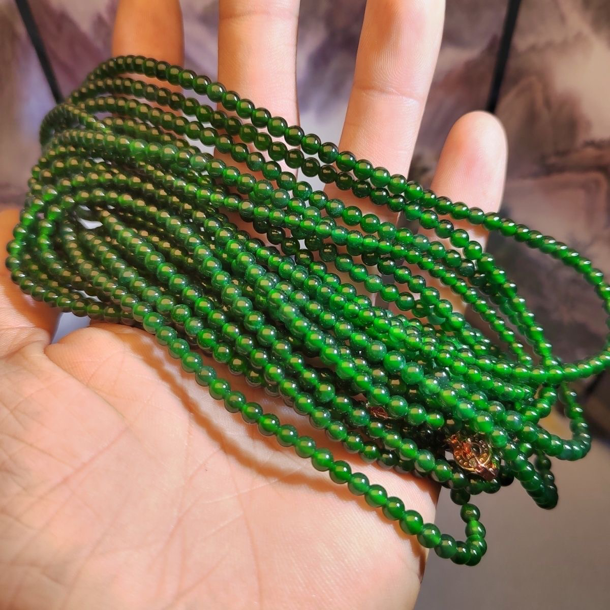 天然翡翠手链项链两用女款冰种满绿帝王绿圆珠手串送女士正品玉石