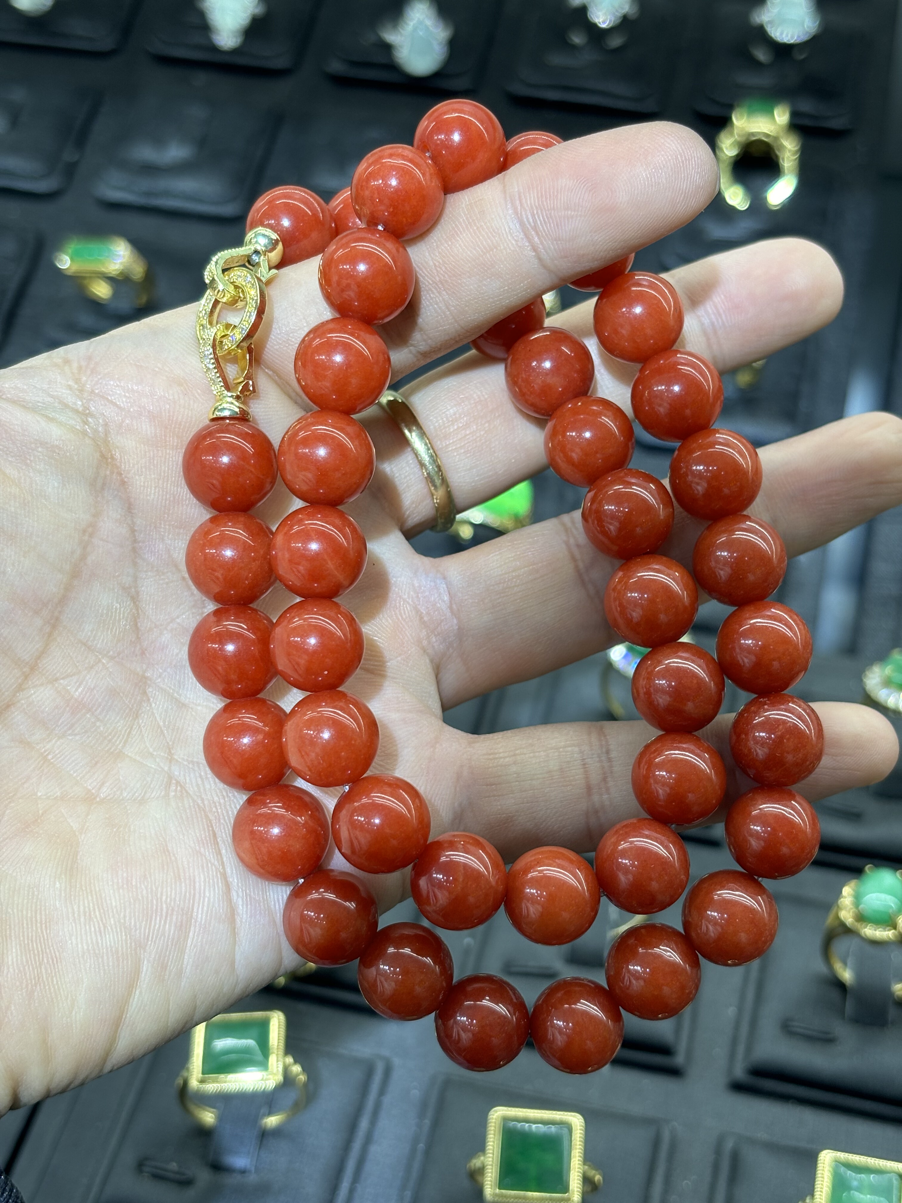 天然缅甸翡翠项链A货红翡圆珠串玉石送妈妈闺蜜礼物玉石珠宝设计