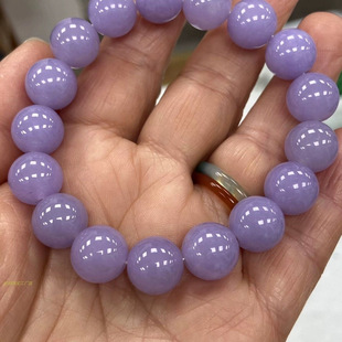 天然缅甸老坑a翡翠紫罗兰圆珠手串冰糯种淡紫色女款 玉石手链珠串
