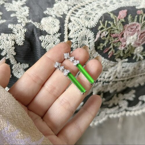 天然缅甸翡翠耳环冰种镶嵌绿色耳坠阳绿龙柱子耳钉耳坠子玉石耳饰