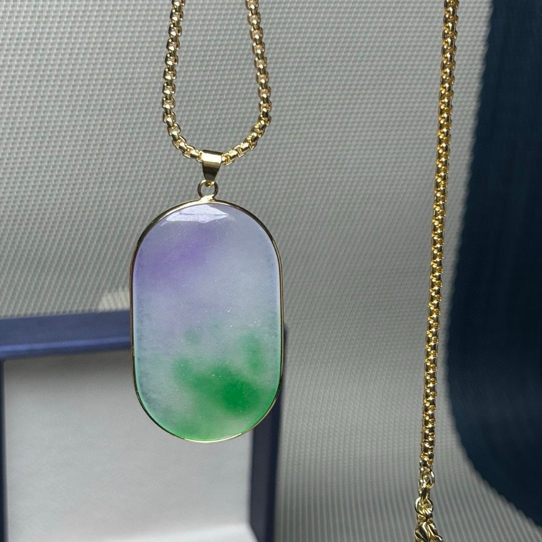 天然冰透缅甸翡翠紫飘绿平安无事牌子挂件吊坠冰种无事牌翡翠吊坠