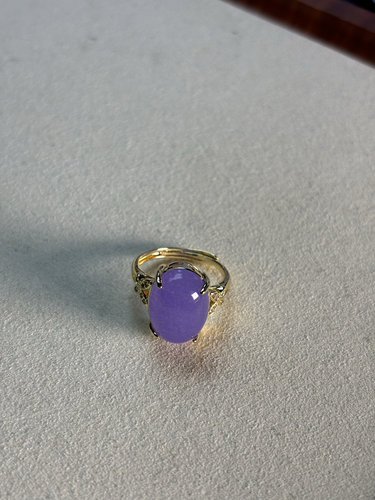 天然缅甸翡翠戒指A货冰种紫罗兰蛋面戒指14k金镶嵌国风设计蛋面