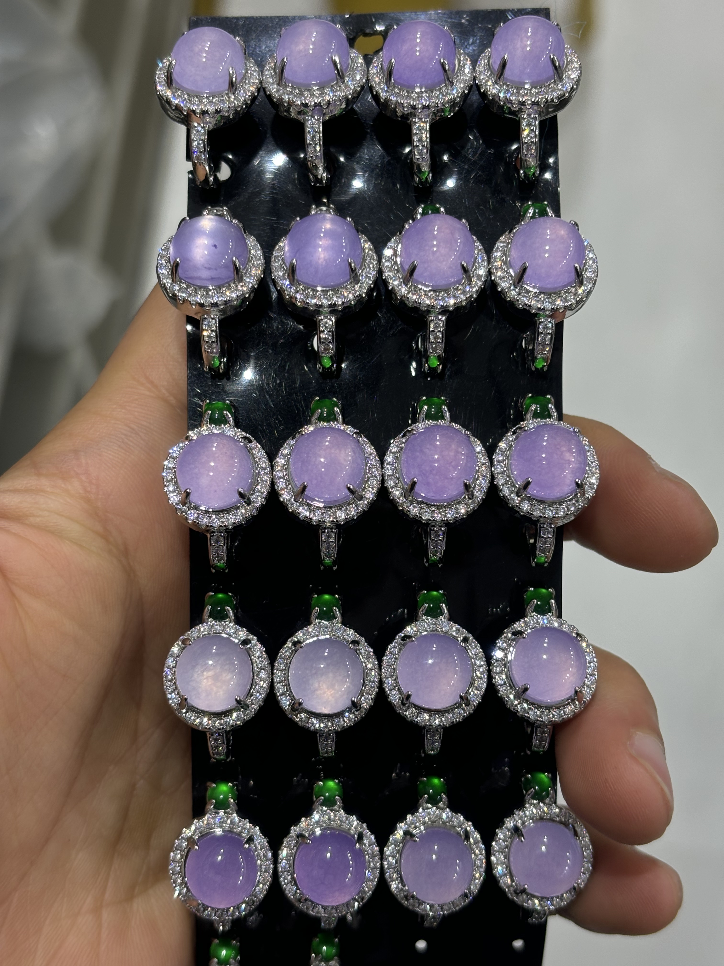 天然紫翡翠紫罗兰圆紫蛋面耳环缅甸老坑冰糯种女耳饰纯银玉石耳坠