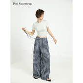 PINI 17长期主义 SS25 蓝白格纹裤 子休闲阔腿长裤