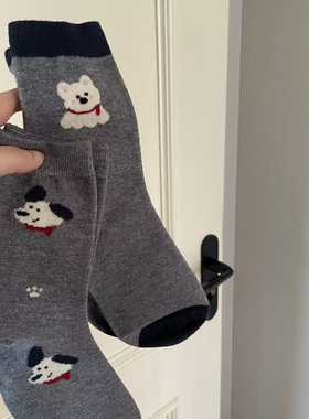 2026秋冬新款灰色系可爱小狗狗兔绒保暖软糯手感中筒袜子女堆堆袜