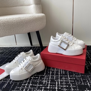 rv方扣水钻小白鞋女厚底乐福鞋增高显瘦百搭休闲板鞋厚底运动鞋女