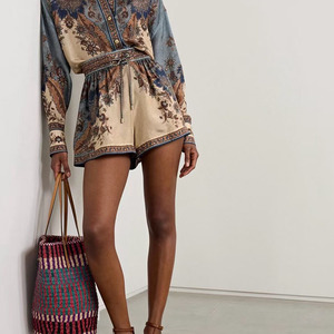 澳洲小众2025夏季新款男友风宽松休闲百搭印花真丝衬衫+高腰短裤