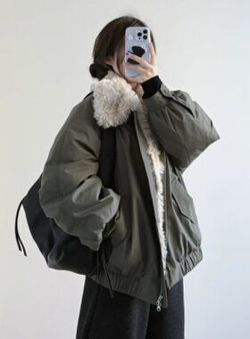 2026冬季新款工装风羊羔毛派克服羽绒棉衣女宽松保暖韩系棉袄外套