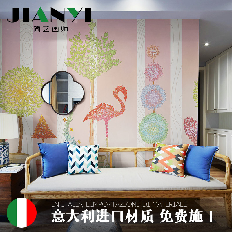 卡通卧室墙纸背景墙布火烈鸟男孩女孩大型客厅壁画儿童房环保壁纸在类目 家装主材, 墙纸, 无纺布墙纸中 - 来自Buy2taobao.com提供专业的淘宝代购服务