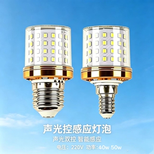 大功率led灯泡声光控玉米柱智能感应灯E27大螺口40W50W白光暖黄灯