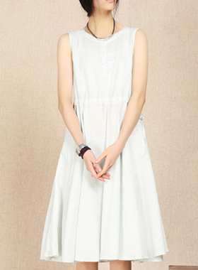 一衣江南 2020夏装棉麻女装连衣裙 文艺亚麻无袖连衣裙15302L