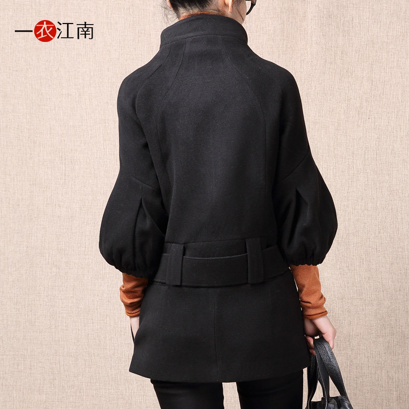 一衣江南2022春装新款中长款修身加厚保暖九分袖毛呢大衣外套女