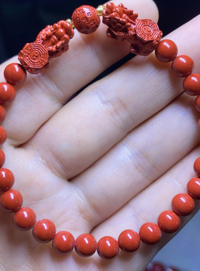 天然本命年红色朱砂手串百搭貔貅手链女生手饰富贵佛珠蛇年