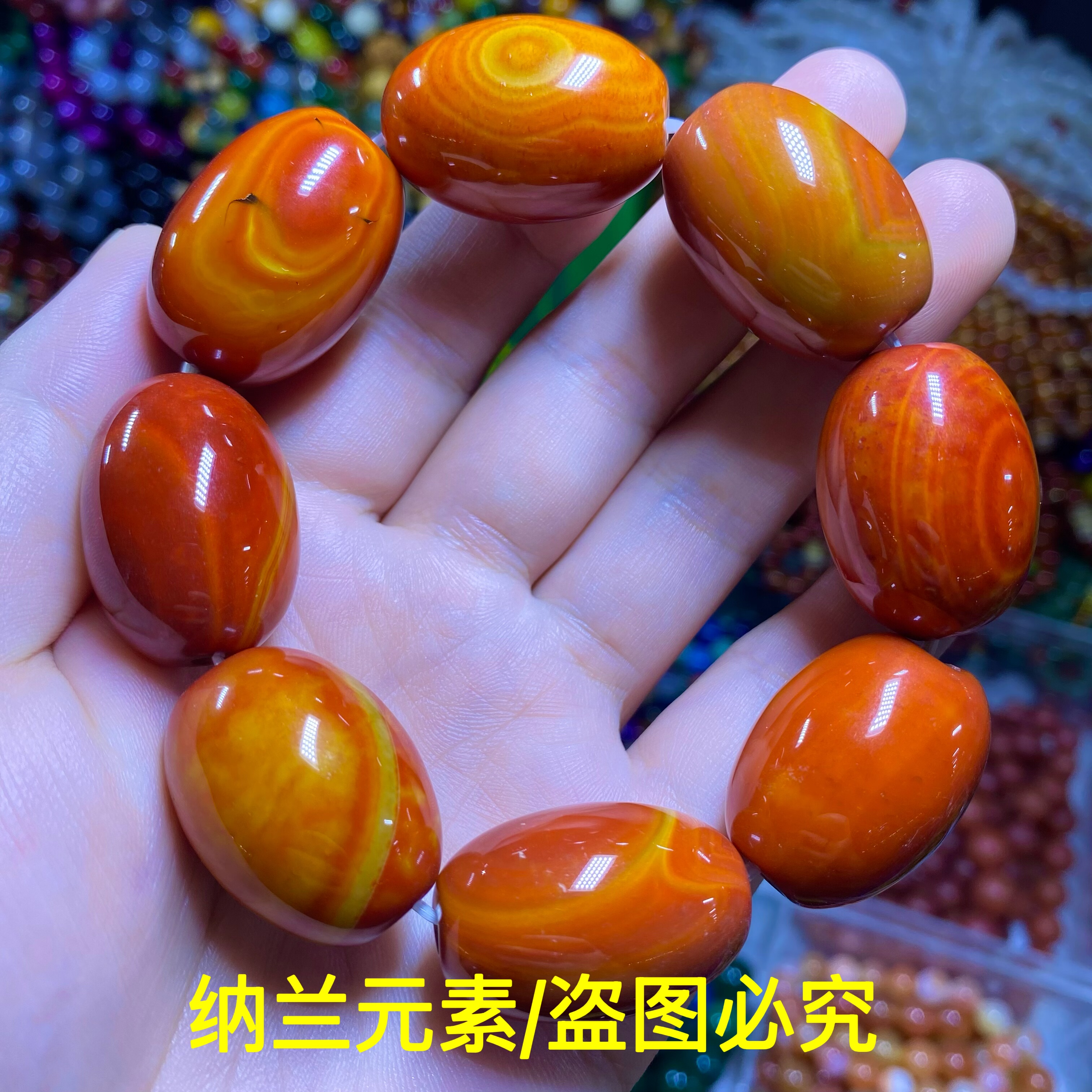 天然缠丝玛瑙红色玛瑙桶珠手链红红火火鸟蛋形手串把玩串珠