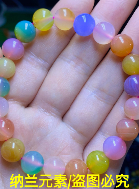 天然多彩玛瑙手链女款单圈多宝时尚小清新手串饰品礼物百搭串珠女