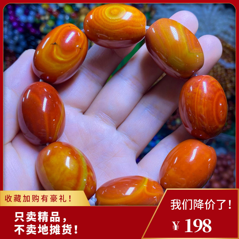 天然缠丝玛瑙红色玛瑙桶珠手链红红火火鸟蛋形手串把玩串珠