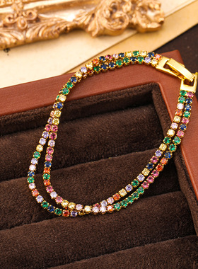 欧美小众双层彩色锆石多巴胺手链小众高级感简约百搭闺蜜手饰