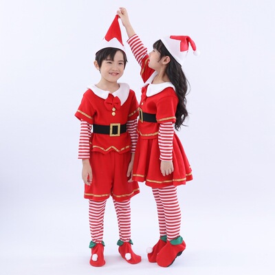 圣诞服装儿童亲子装小精灵表演服cosplay成人圣诞节服装表演出服