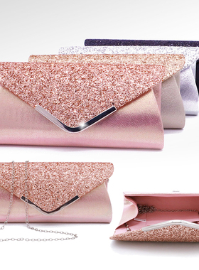 Black Sequin Evening Clutch Bag Bridal Handbag Silver Pink