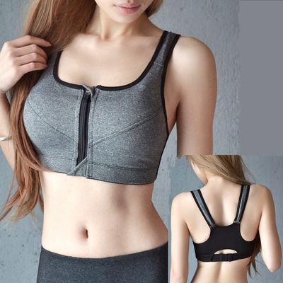 Running Sports Bra Push Up Women Zipper Gym Padded Tank Vest
