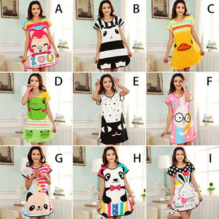 Women's Cartoon Nightwear Short Sleeve Nightdress Sleepwear