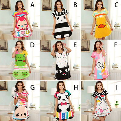 Women's Cartoon Nightwear Short Sleeve Nightdress Sleepwear