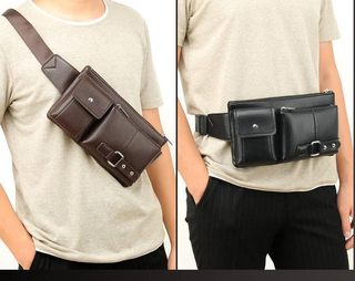 men shoulder bag waist purse classic PU leather pack belt