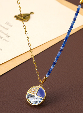 原创欧美ins新款复古拼接串珠项链女百搭水晶吊坠简约时尚锁骨链