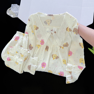 2025新款云朵棉睡衣女款夏季长袖甜美可爱卡通女童春秋家居服套装