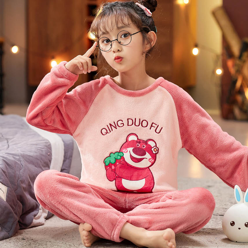 法兰绒冬季女童睡衣套装